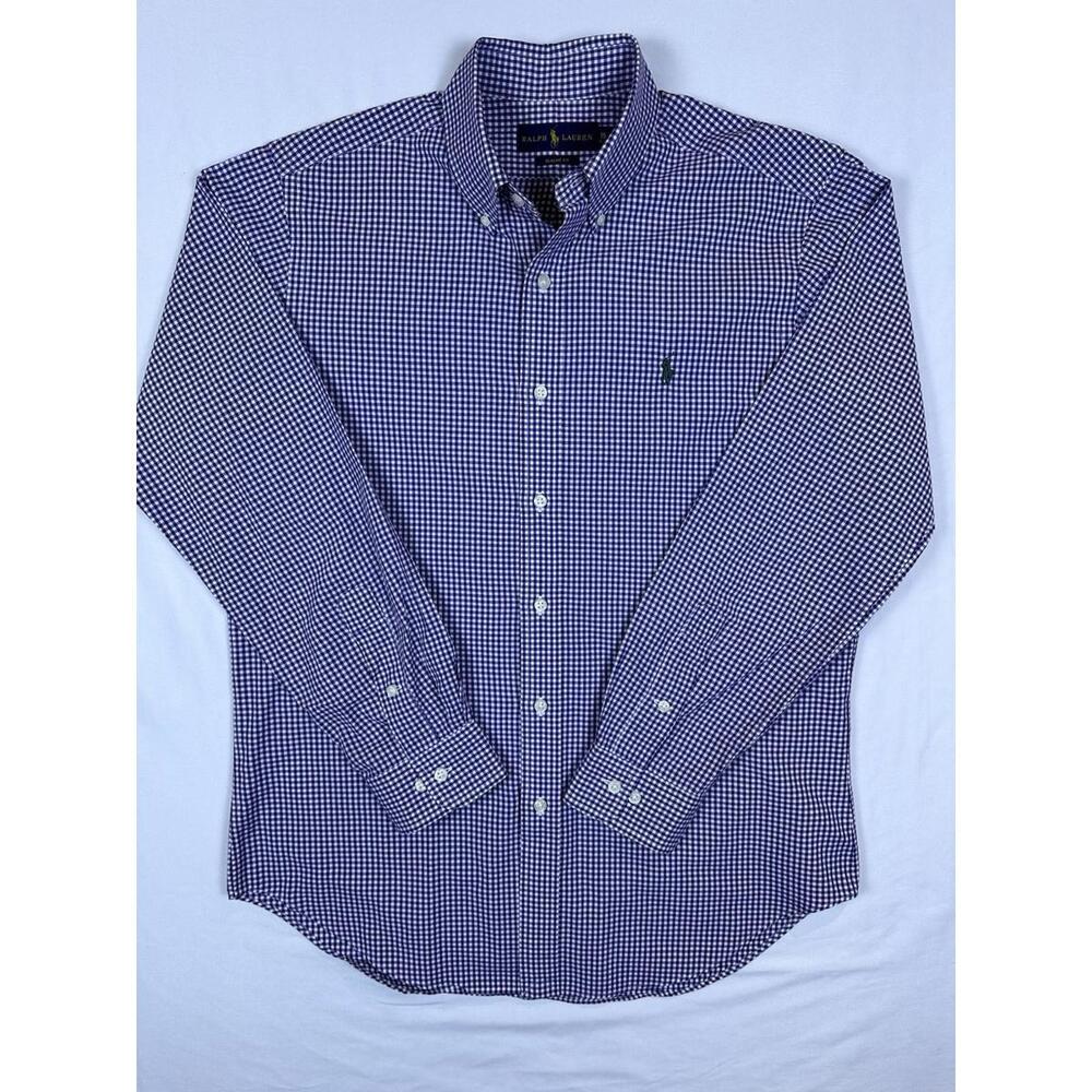 Ralph Lauren Blue Label Classic Fit Purple White Plaid Pony Button Down Shirt 15